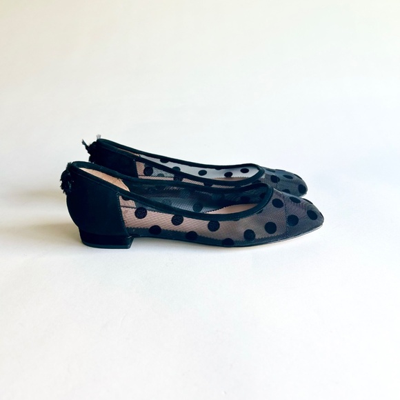 J. Crew Black Suede Textile Polka Dot Square Toe Flats size 7 - Picture 2 of 13